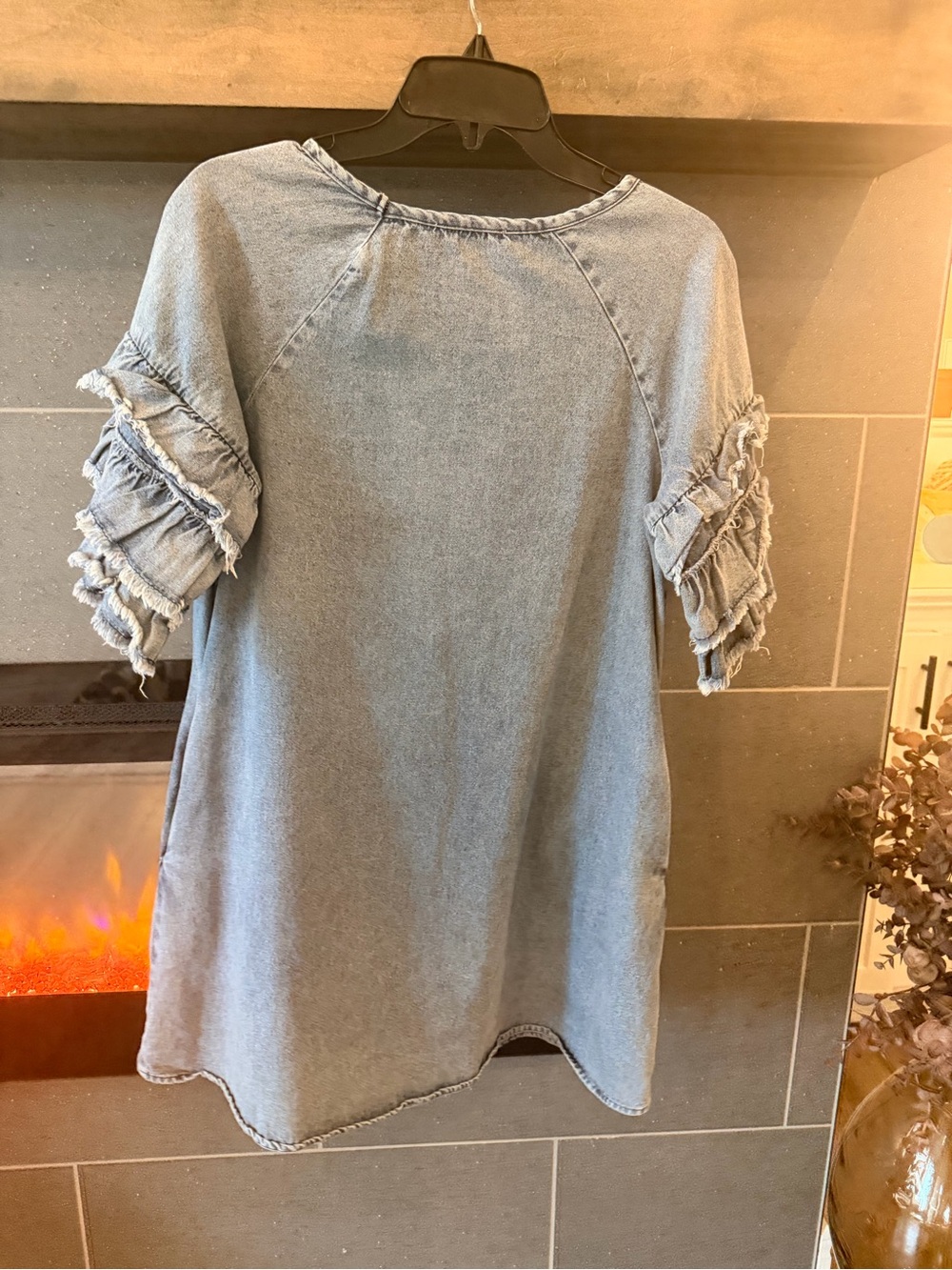 Umgee Light Denim Blue Ruffle-Sleeve shift Dress - Picture 6 of 6